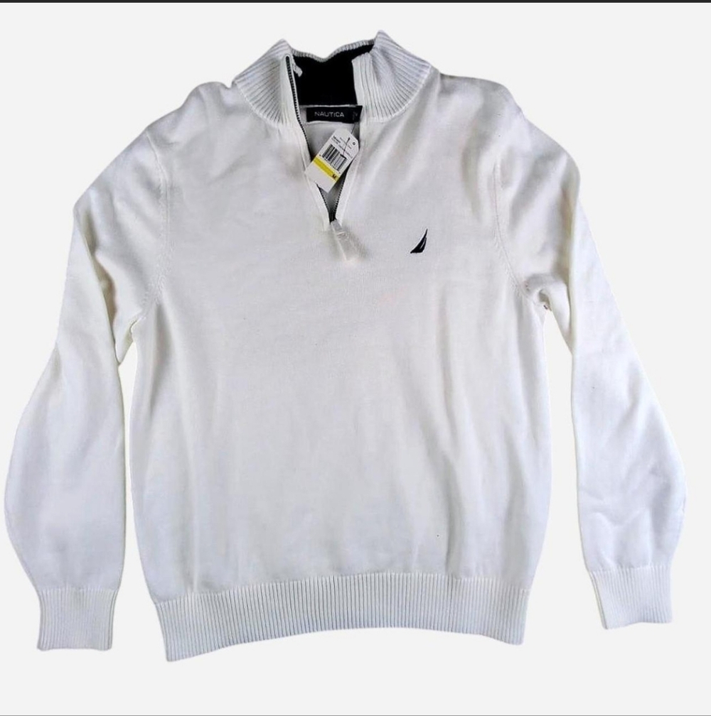 Nautica Women's Marshmallow White‎ Quarter Zip Knit Sweater Size M NWT